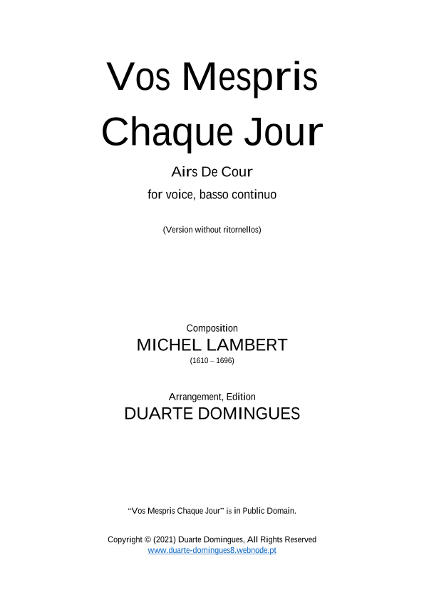 Vos Mépris Chaque Jour (Without Ritornellos) (arr. Duarte Domingues)