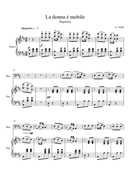 Giuseppe Verdi - La donna e mobile (Rigoletto) Bassoon Solo - D Key (arr. André Laitano)