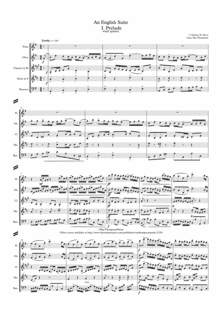 Parry: An English Suite Mvts. I to V - wind quintet (arr. Ray Thompson)