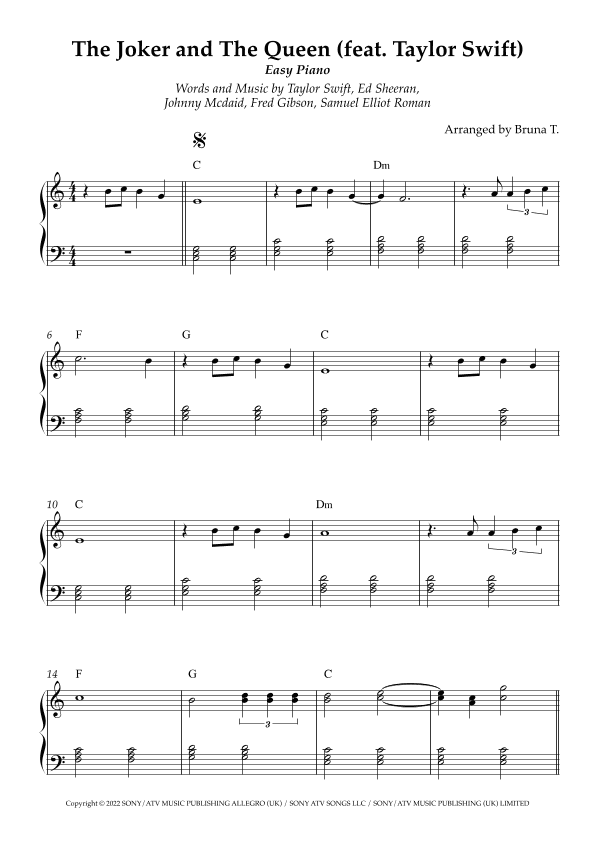 The Joker And The Queen (feat. Taylor Swift) (arr. Bruna T.)