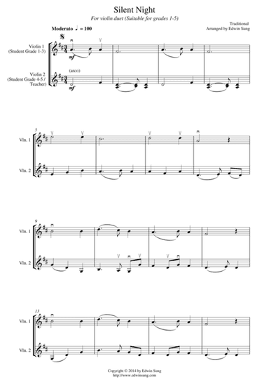 Silent Night (for violin duet, suitable for grades 1-5) (arr. Edwin Sung)
