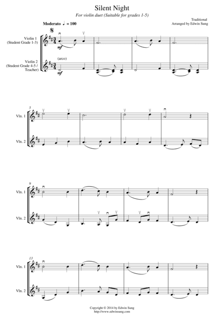 Silent Night (for violin duet, suitable for grades 1-5) (arr. Edwin Sung)
