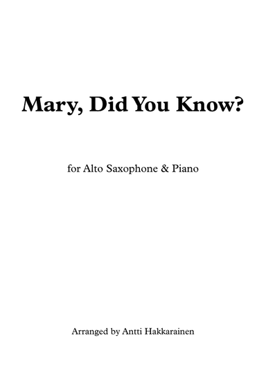 Mary, Did You Know? (arr. Antti Hakkarainen)