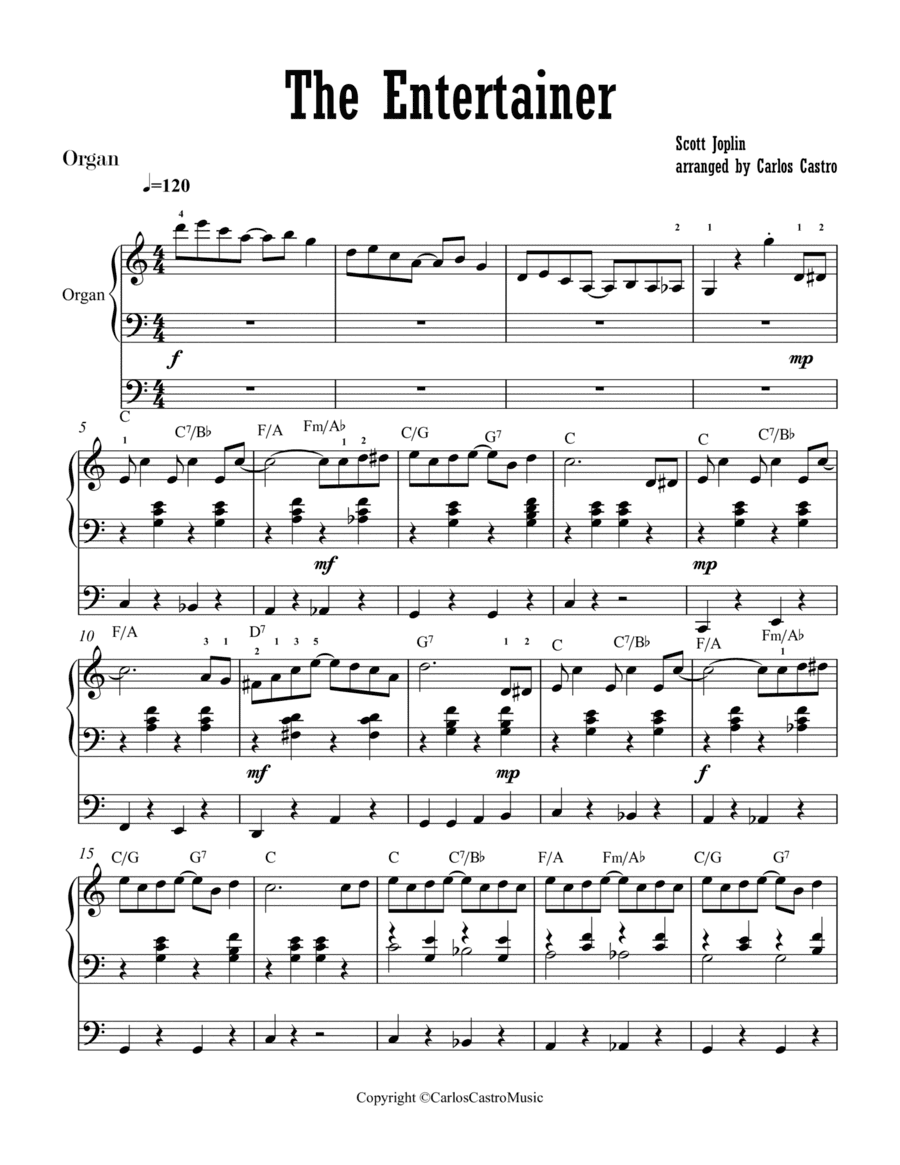 THE ENTERTAINER easy ORGAN VERSION (arr. Carlos Castro)