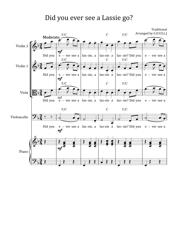 Did you ever see Lassie go? -Strings Quartet + Piano Accompaniment (arr. G.D.V.S.L.J)