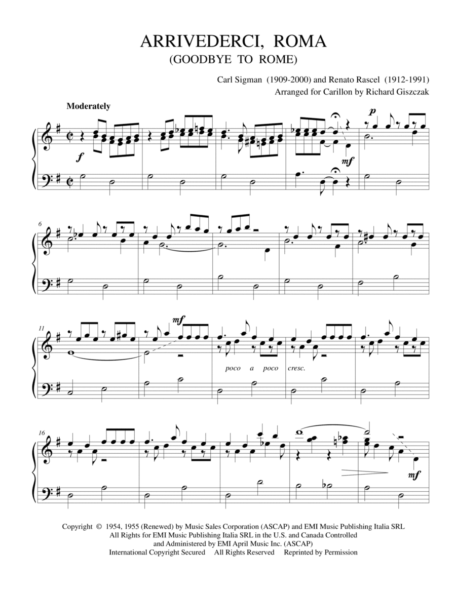 Arrivederci Roma (goodbye To Rome) (arr. Richard Giszczak)