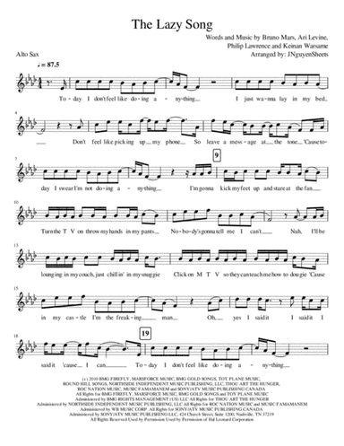 The Lazy Song (arr. JNguyenSheets)