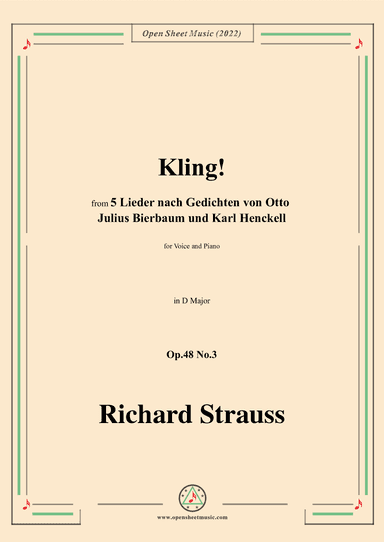 Richard Strauss-Kling!in D Major,Op.48 No.3 (arr. OSM Press)