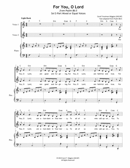 For You, O Lord (from Psalm 86) SA