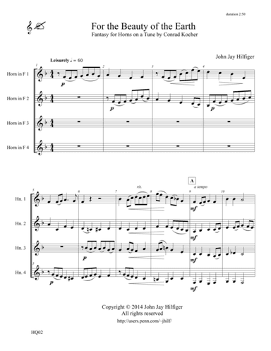 For the Beauty of the Earth: Fantasy on a Tune by Conrad Kocher for 4 Horns