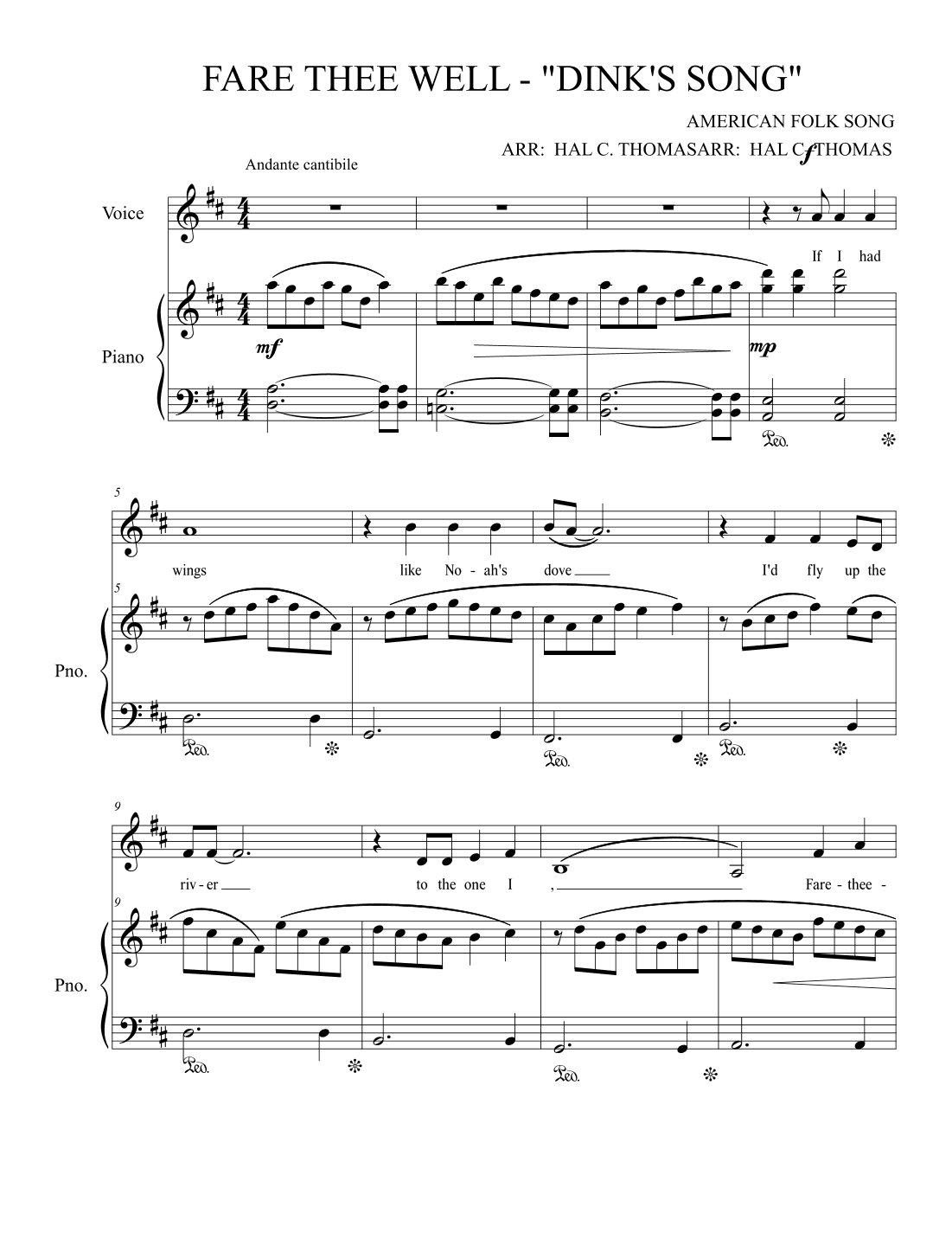 Fare Thee Well - Dink's Song (arr. HAL C THOMAS)