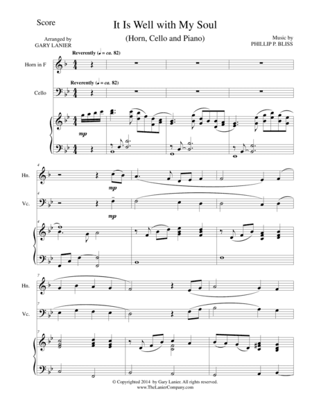 IT IS WELL WITH MY SOUL (Trio - French Horn, Cello, Piano with Score and Parts) (arr. Gary Lanier)
