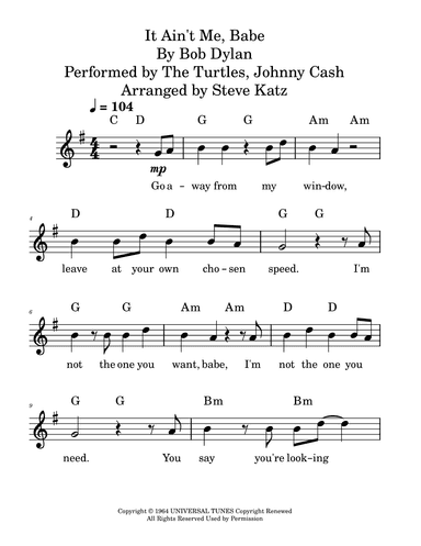 It Ain't Me, Babe (arr. Steve Katz)