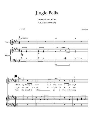 Jingle Bells (B major - with chords) (arr. Duda Oriontte)