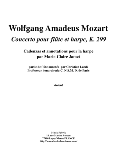 Wolfgang Amadeus Mozart: Concerto for flute and harp, K. 299, Violin1 part (arr. Musik Fabrik Music Publishing)