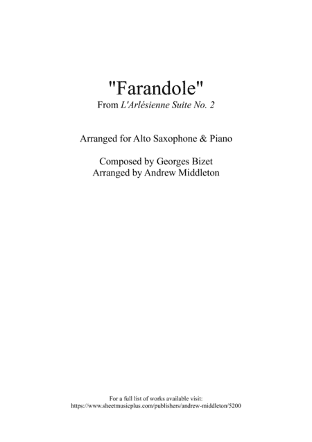 Farandole arranged for Alto Saxophone and Piano (arr. Andrew Middleton)