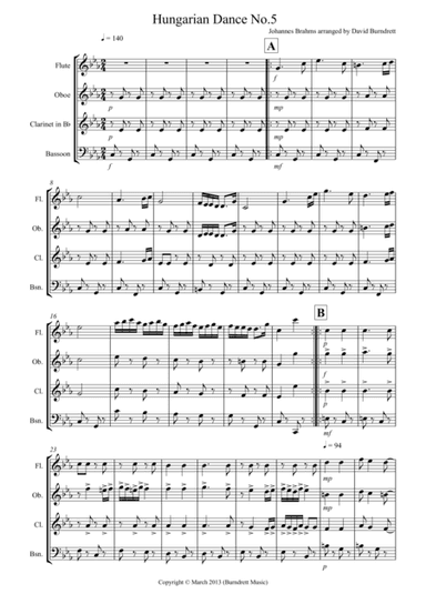 Hungarian Dance No.5 for Wind Quartet (arr. David Burndrett)