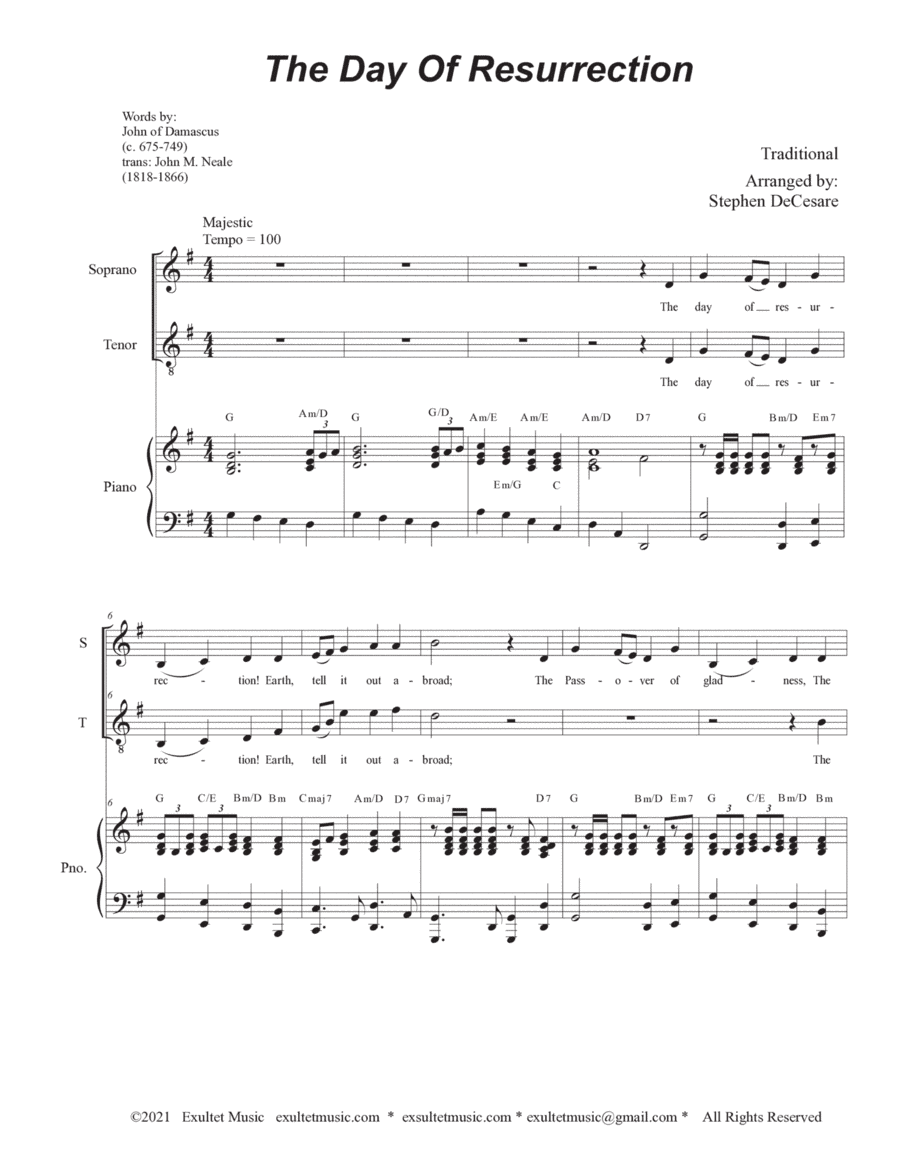 The Day Of Resurrection (2-part choir (Soprano and Tenor) - Piano accompaniment) (arr. Stephen DeCesare)