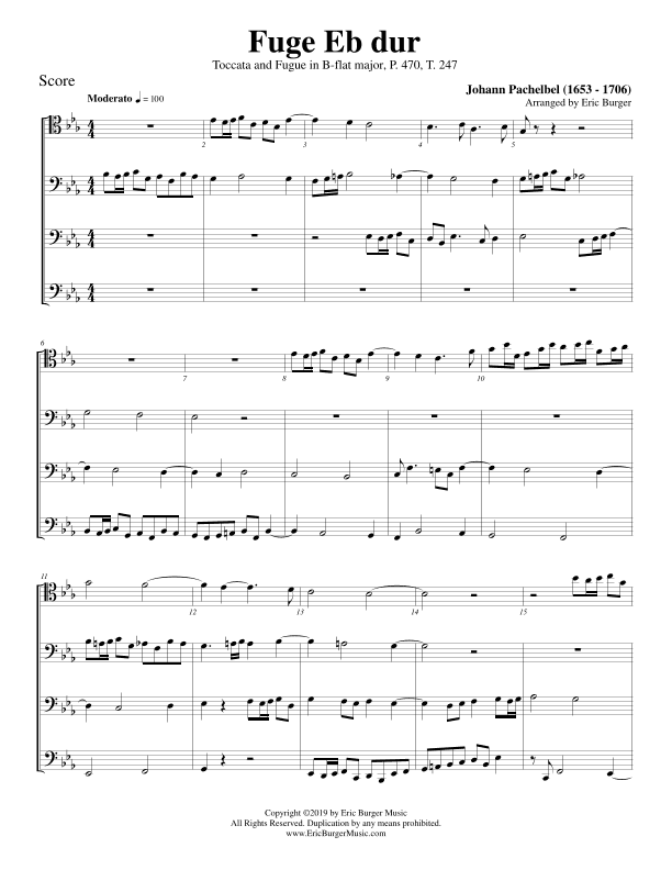 Fuge Eb dur (Fugue in Eb major) for Trombone or Low Brass Quartet (arr. Eric Burger Music)