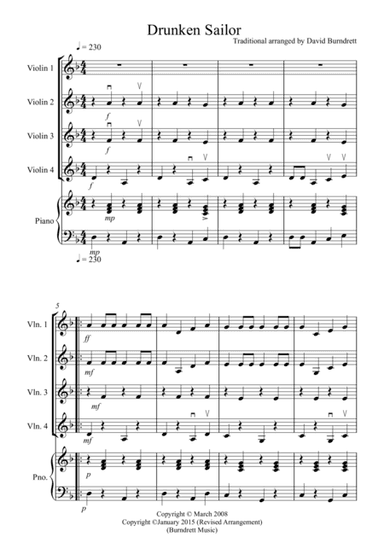 Drunken Sailor for Violin Quartet (arr. David Burndrett)