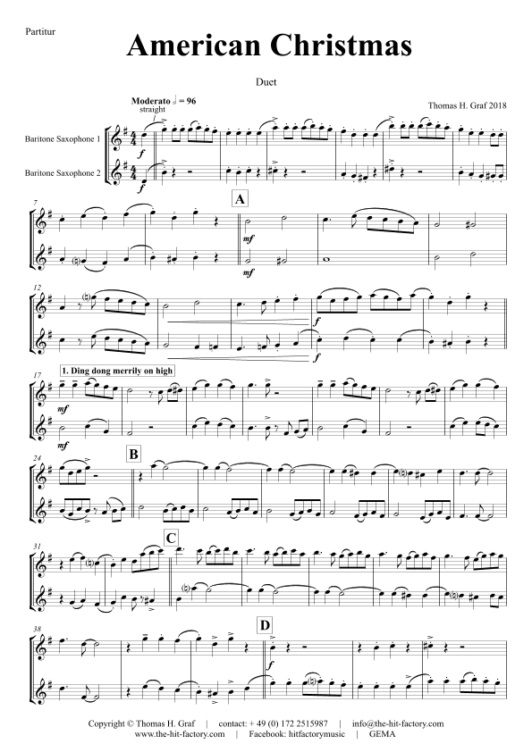 American Christmas - Mash up Rondo of best Christmas Songs - Baritone Saxophone Duet (arr. Thomas Graf)