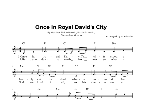 Once In Royal David's City (Key of F Major) (arr. R. Salvario)