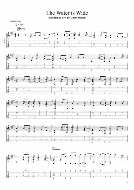 The Water is Wide (traditional), for solo fingerstyle guitar (arr. Daryl Shawn)