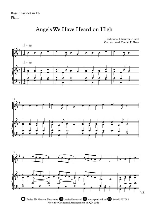 Angels We Have Heard on High  - Gloria in excelsi Deo - Easy Bass Clarinet and Piano (arr. Daniel H Rosa)