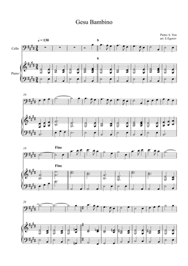 Gesu Bambino (The Infant Jesus), For Cello & Piano
