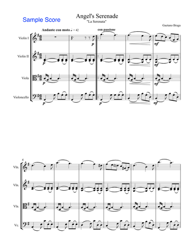 ANGEL'S SERENADE String Quartet, Intermediate Level for 2 violins, viola and cello (arr. Sherry Lewis)
