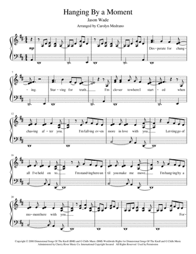 Hanging By A Moment (arr. Carolyn Medrano)