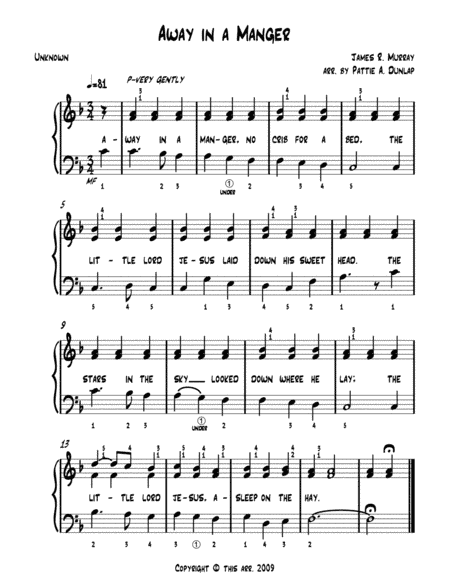 Away in a Manger, L.H. melody (arr. Pattie A. Dunlap)