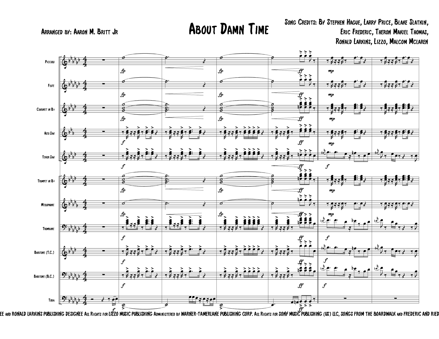About Damn Time - Score Only (arr. Aaron M. Britt Jr)