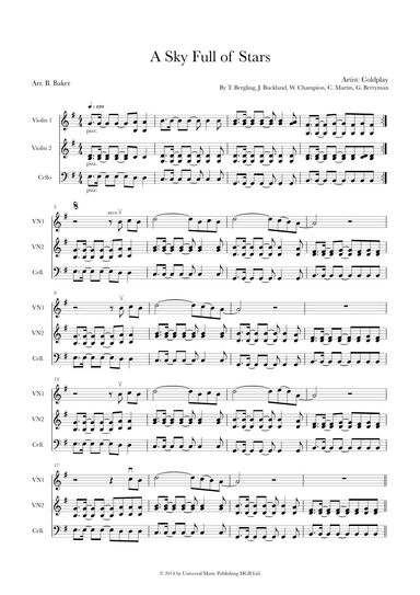 A Sky Full Of Stars (arr. Heart Strings Music by Bernadette Baker)