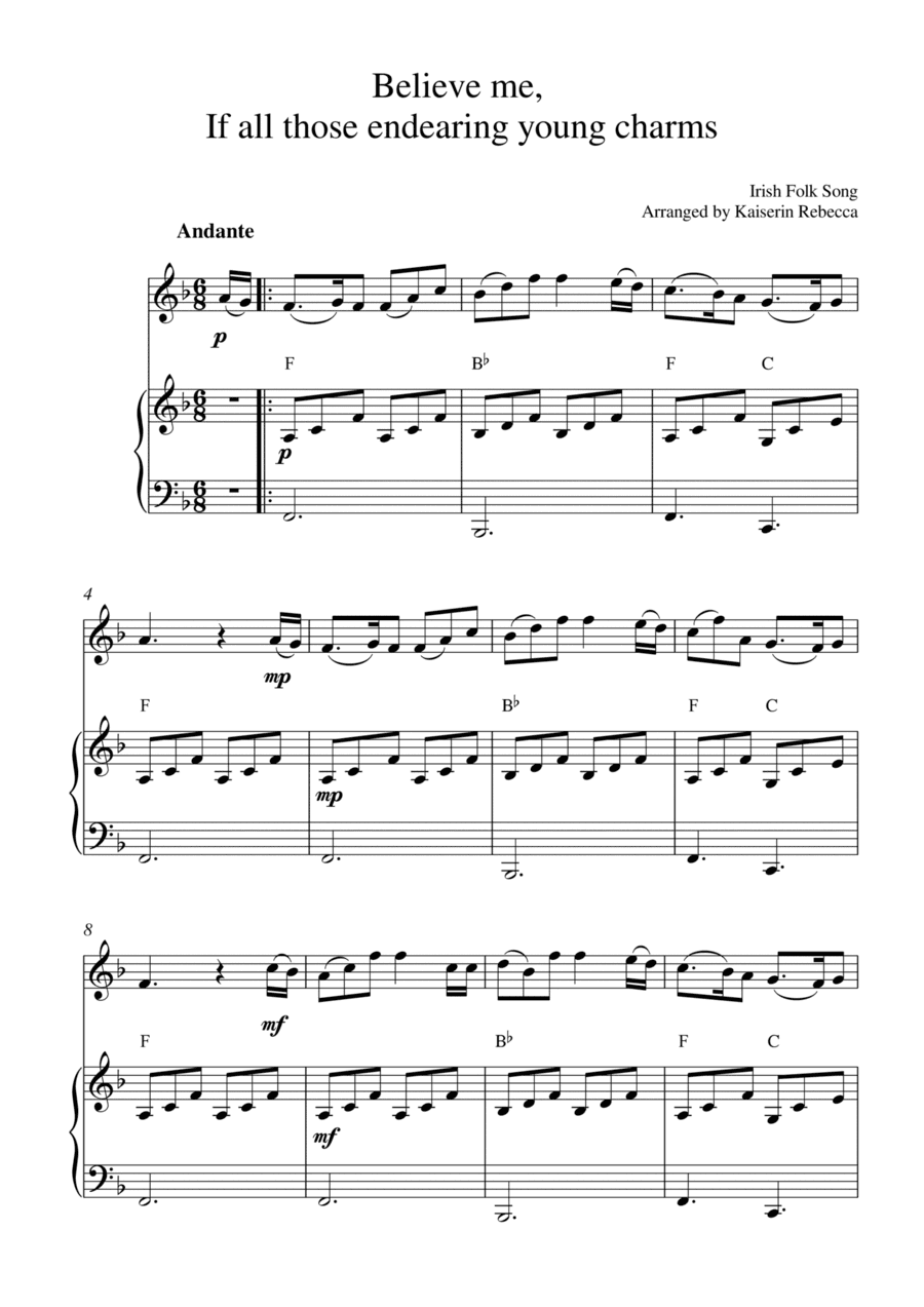 Believe me, If all those endearing young charms (for oboe solo and piano accompaniment) (arr. Kaiserin Rebecca)