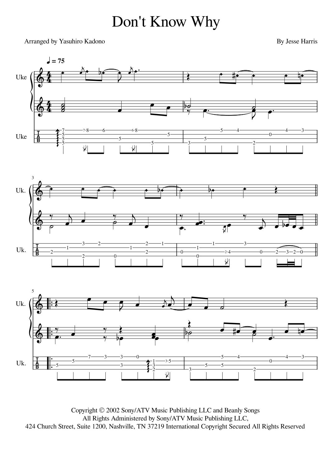 Don't Know Why (arr. Yasuhiro Kadono)