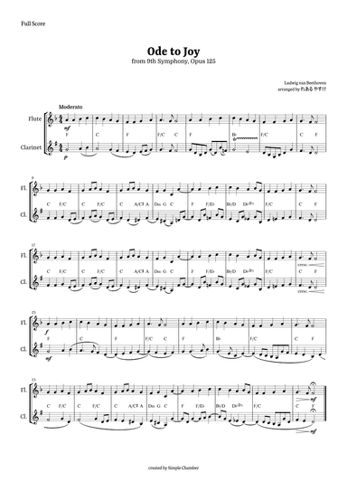Ode to Joy for Flute and Clarinet by Beethoven Opus 125 (arr. れある やすけ)