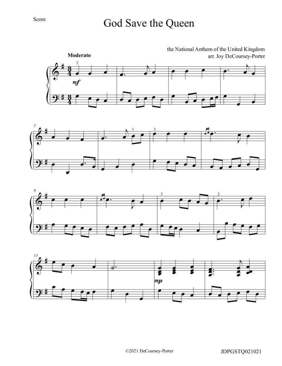God Save the Queen- British National Anthem (arr. Joy DeCoursey-Porter)
