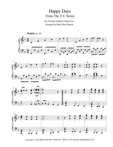 Happy Days Theme (arr. Betty May Hansen)