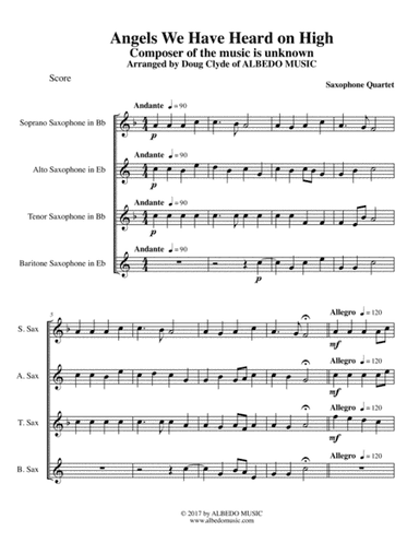Angels We Have Heard on High for Saxophone Quartet (arr. Doug Clyde)