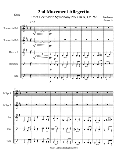 Beethoven's Symphony No. 7 2nd Movement for Brass quintet (arr. Jimmy Lo)