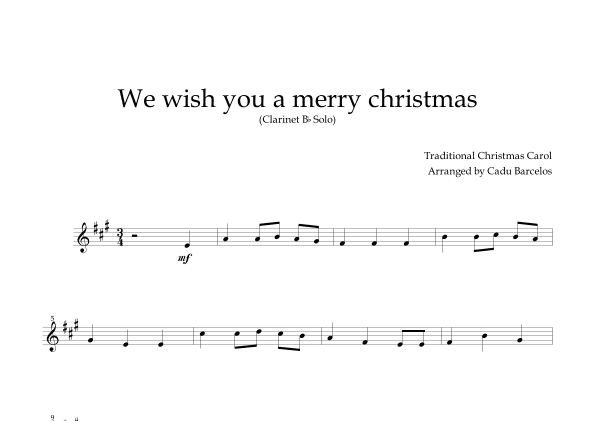 We wish you a merry Christmas (Clarinet Bb Solo) (arr. Cadu Barcelos)
