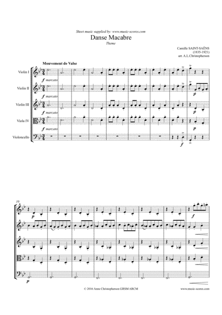 Danse Macabre - 3 Violins, Viola and Cello (arr. Anne Christopherson GRSM ARCM)