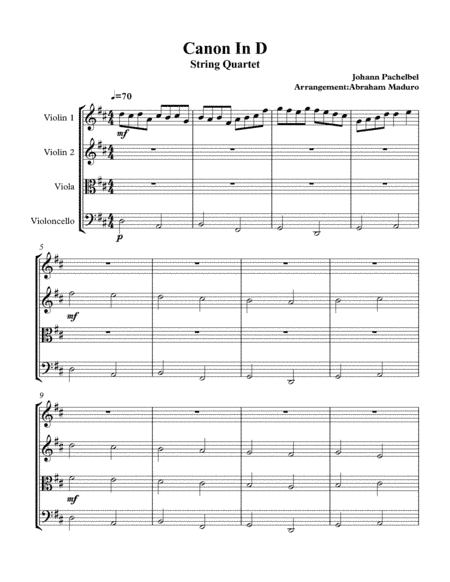 Canon In D String Quartet (arr. Abraham Maduro)