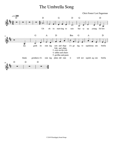 Uh-Oh - The Umbrella Song - Lead Sheet