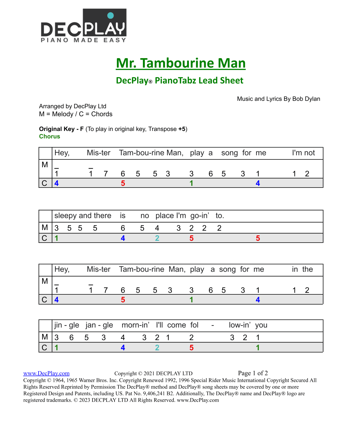 Mr. Tambourine Man (arr. DecPlay Ltd)