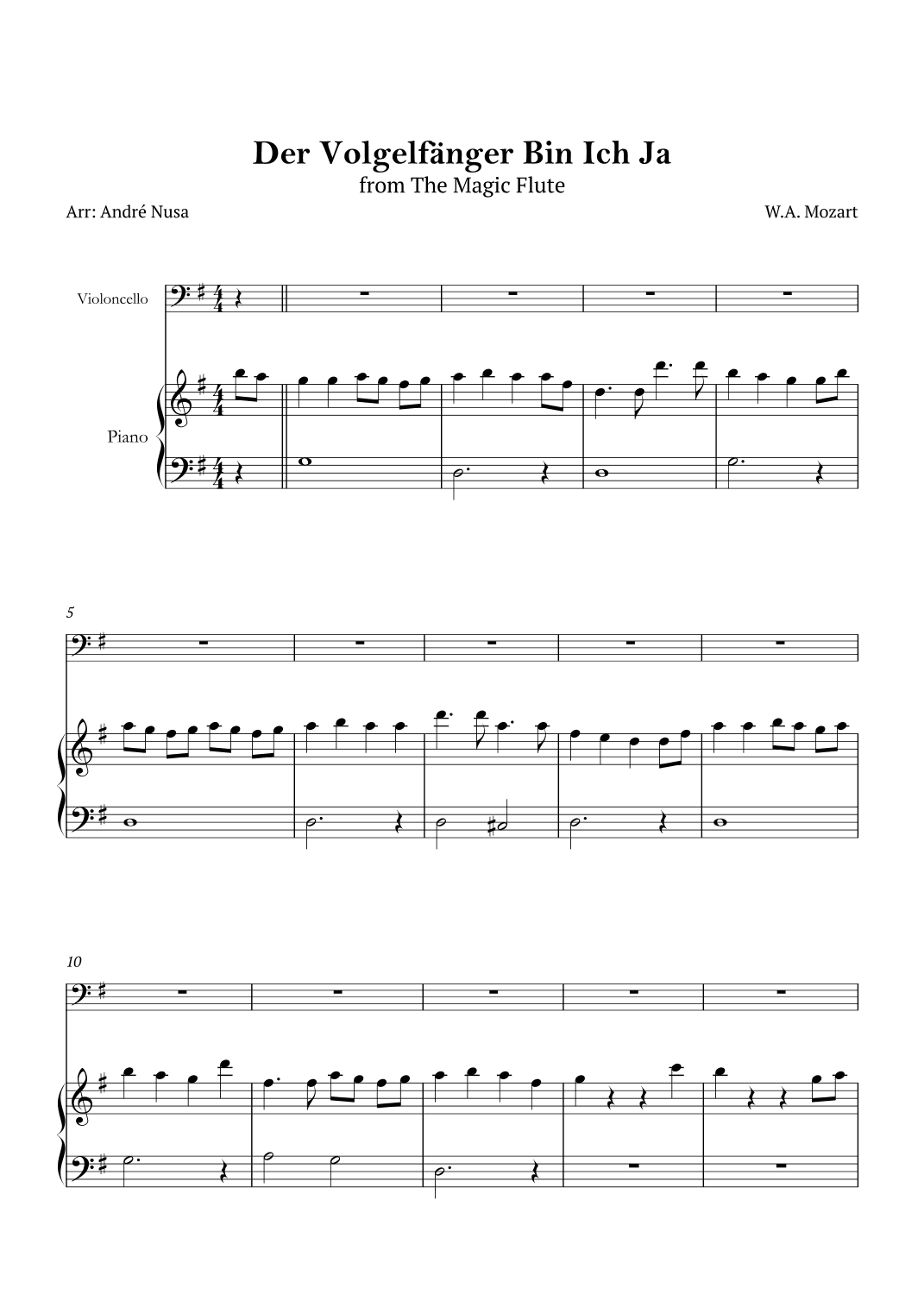 Der Vogelfänger bin ich ja (arr. André Nusa)