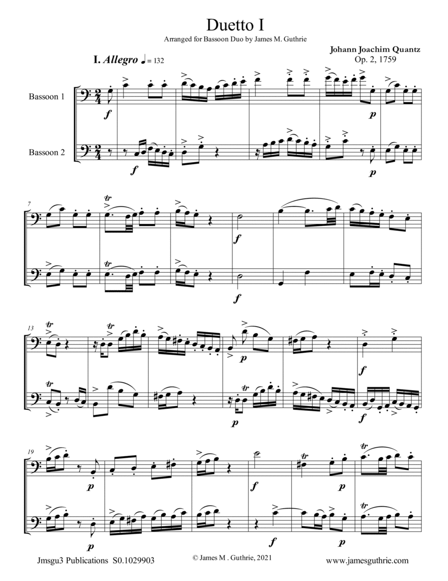 Quantz: Duetto Op. 2 No. 1 for Bassoon Duo (arr. James M. Guthrie)