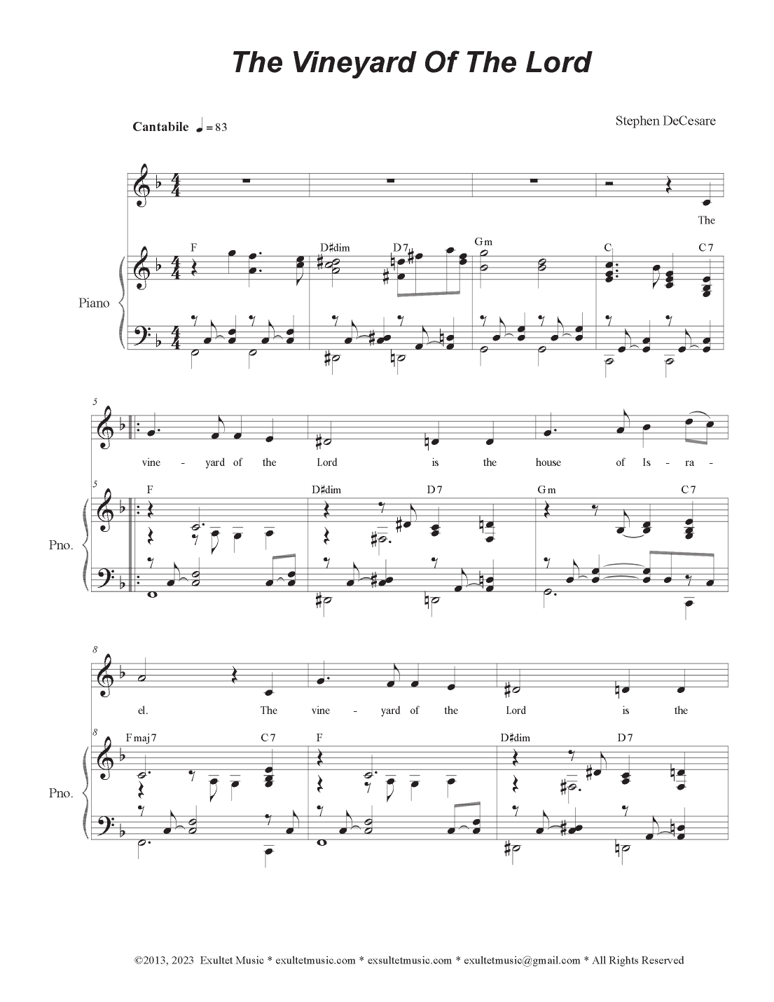 The Vineyard Of The Lord (Unison choir)
