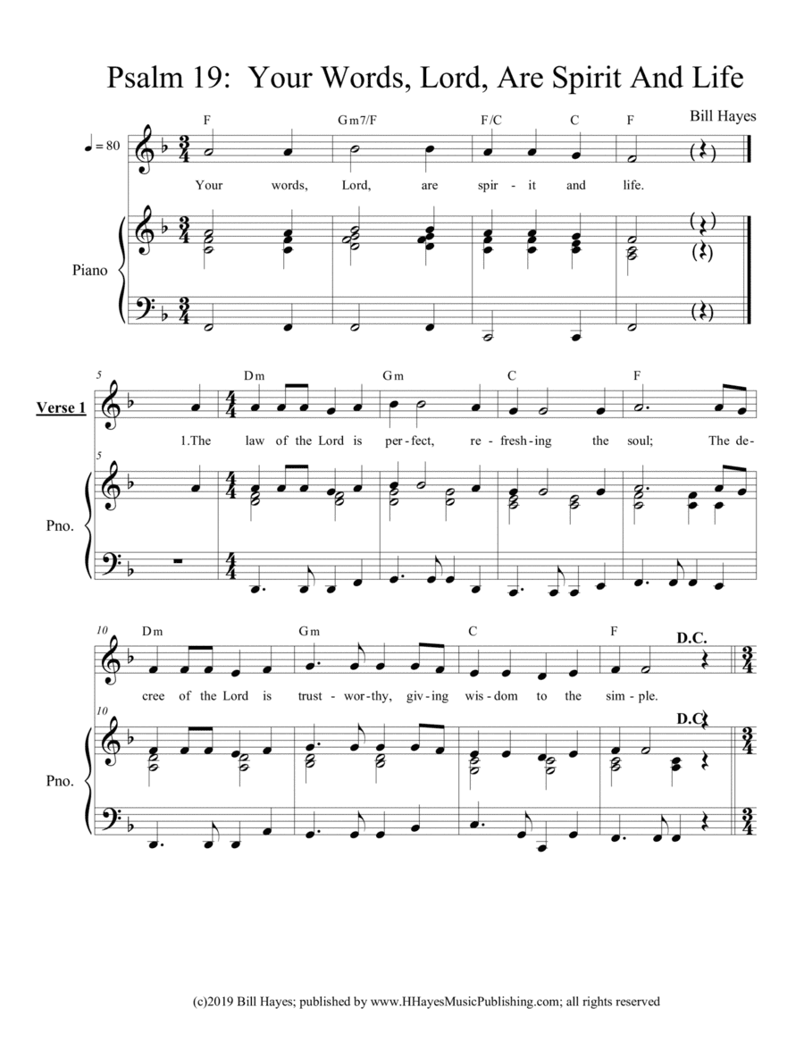 Psalm 19 Your Words, Lord, Are Spirit And Life (piano/vocal)
